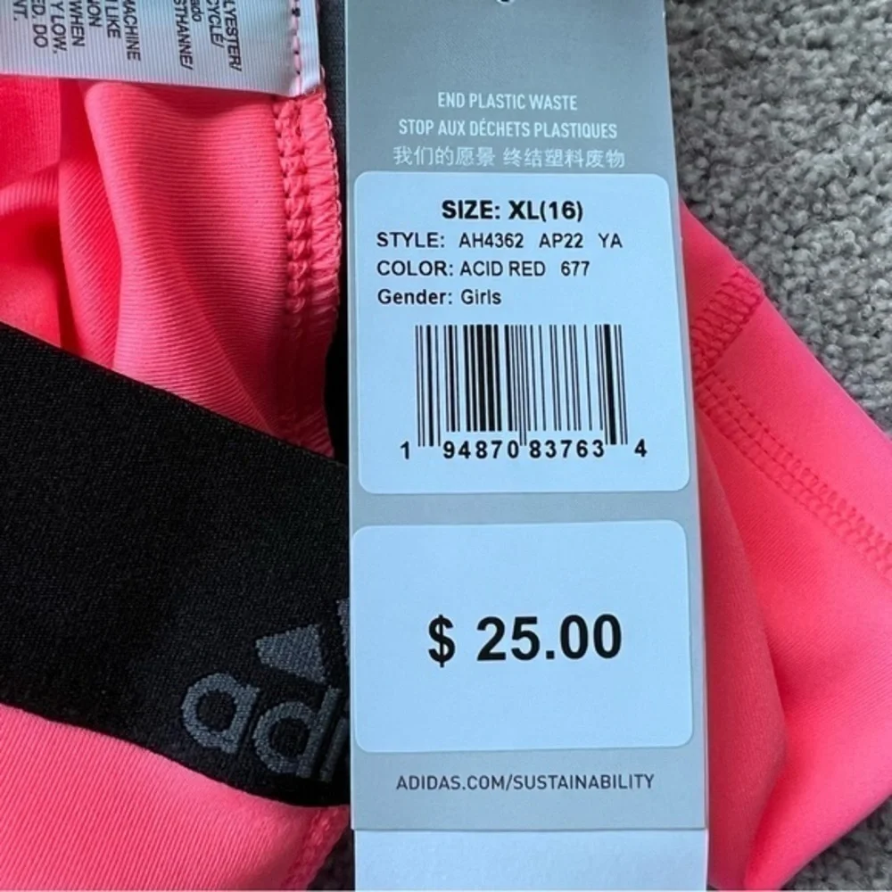 💚NWT Girls Adidas bright coral and black bike shorts size XL (16)